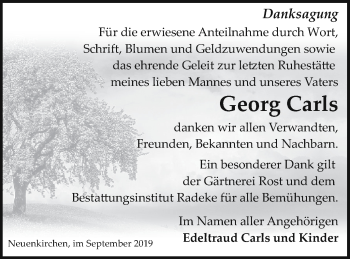 Traueranzeige von Georg Carls von Vorpommern Kurier