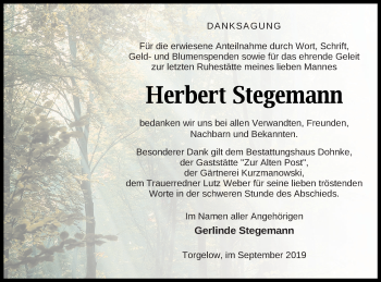 Traueranzeige von Herbert Stegemann von Haff-Zeitung