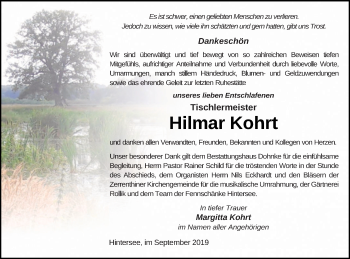 Traueranzeige von Hilmar Kohrt von Haff-Zeitung