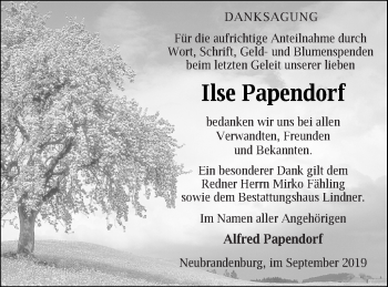 Traueranzeige von Ilse Papendorf von Neubrandenburger Zeitung