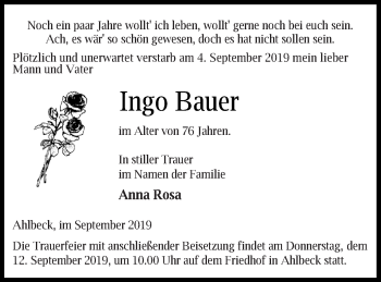 Traueranzeige von Ingo Bauer von Haff-Zeitung