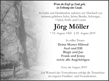 Traueranzeige von Jörg Möller von Vorpommern Kurier