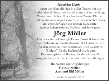 Traueranzeige von Jörg Möller von Vorpommern Kurier