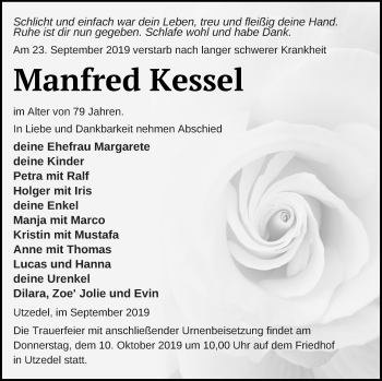 Traueranzeige von Manfred Kessel von Demminer Zeitung