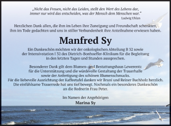 Traueranzeige von Manfred Sy von Haff-Zeitung