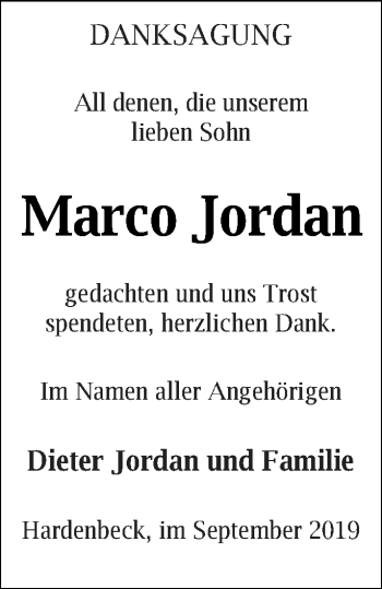 Traueranzeige von Marco Jordan von Templiner Zeitung