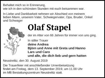 Traueranzeige von Olaf Stapel von Strelitzer Zeitung