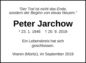 Traueranzeige von Peter Jarchow von Müritz-Zeitung