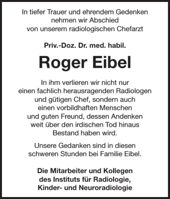 Traueranzeige von Roger Eibel von Zeitung für die Landeshauptstadt