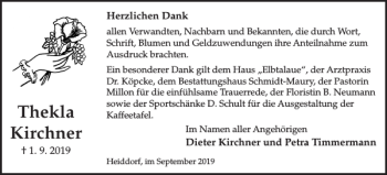 Traueranzeige von Thekla Kirchner von Ludwigsluster Tageblatt