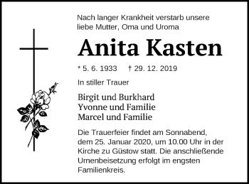 Traueranzeige von Anita Kasten von Prenzlauer Zeitung