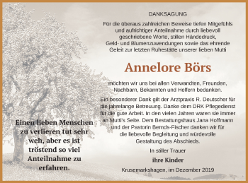 Traueranzeige von Annelore Börs von Demminer Zeitung