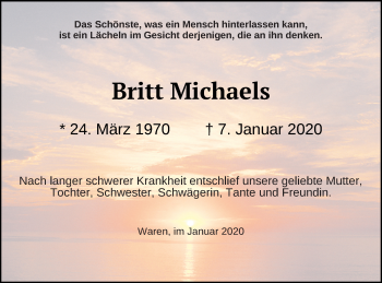 Traueranzeige von Britt Michaels von Müritz-Zeitung