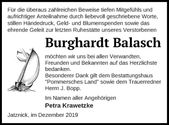 Traueranzeige von Burghardt Balasch von Pasewalker Zeitung