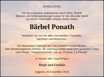 Traueranzeige von Bärbel Ponath von Haff-Zeitung