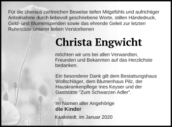 Traueranzeige von Christa Engwicht von Templiner Zeitung