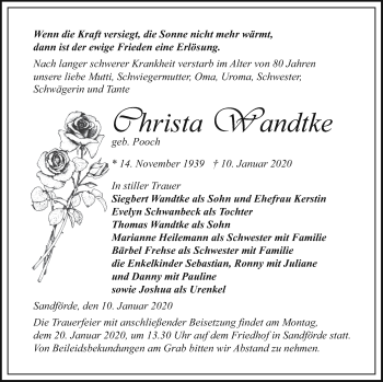 Traueranzeige von Christa Wandtke von Haff-Zeitung