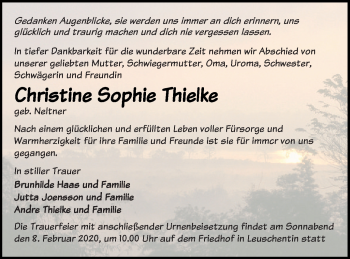 Traueranzeige von Christine Sophie Thielke von Mecklenburger Schweiz