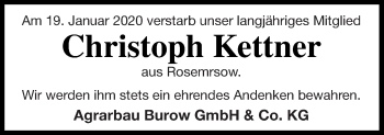 Traueranzeige von Christoph Kettner von Treptower Tageblatt