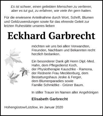 Traueranzeige von Eckhard Garbrecht von Prenzlauer Zeitung