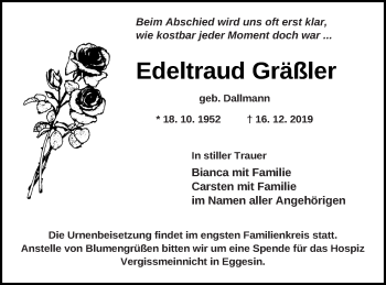 Traueranzeige von Edeltraud Gräßler von Haff-Zeitung
