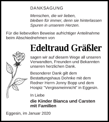 Traueranzeige von Edeltraud Gräßler von Haff-Zeitung