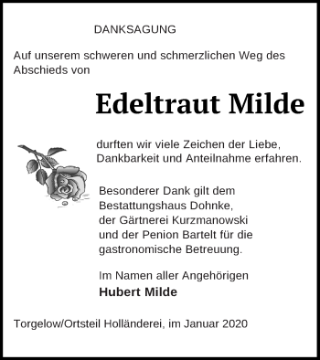 Traueranzeige von Edeltraut Milde von Haff-Zeitung