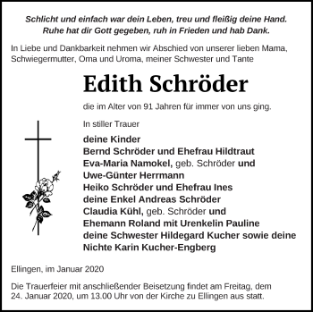 Traueranzeige von Edith Schröder von Prenzlauer Zeitung