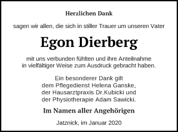 Traueranzeige von Egon Dierberg von Pasewalker Zeitung