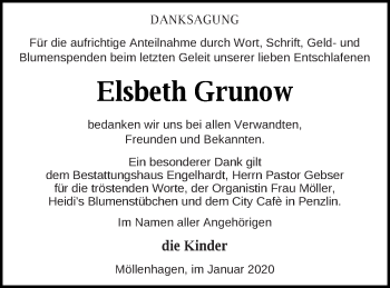 Traueranzeige von Elsbeth Grunow von Müritz-Zeitung