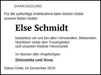 Traueranzeige von Else Schmidt von Müritz-Zeitung