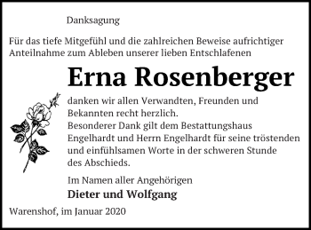 Traueranzeige von Erna Rosenberger von Müritz-Zeitung