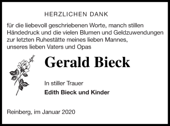 Traueranzeige von Gerald Bieck von Neubrandenburger Zeitung