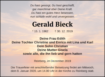 Traueranzeige von Gerald Bieck von Neubrandenburger Zeitung