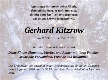 Traueranzeige von Gerhard Kitzrow von Prenzlauer Zeitung