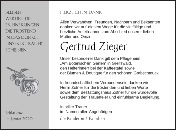 Traueranzeige von Gertrud Zieger von Vorpommern Kurier