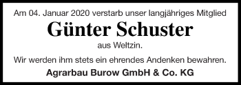 Traueranzeige von Günter Schuster von Treptower Tageblatt