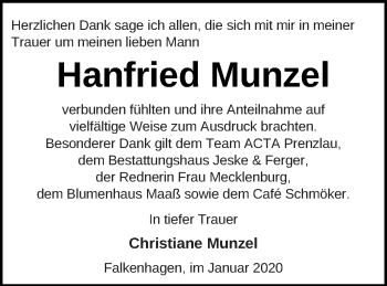 Traueranzeige von Hanfried Munzel von Prenzlauer Zeitung