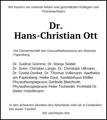 Traueranzeige von Hans-Christian Ott von Müritz-Zeitung