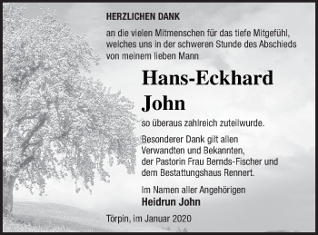 Traueranzeige von Hans-Eckhard John von Demminer Zeitung