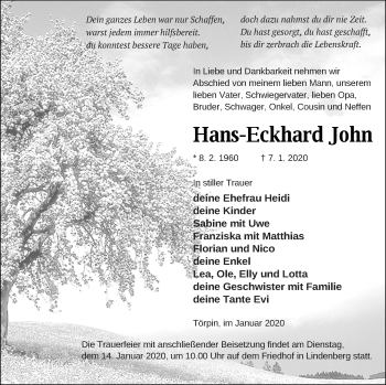 Traueranzeige von Hans-Eckhard John von Demminer Zeitung