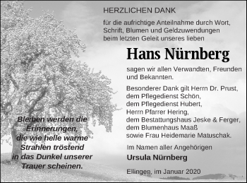 Traueranzeige von Hans Nürnberg von Prenzlauer Zeitung