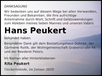 Traueranzeige von Hans Peukert von Haff-Zeitung