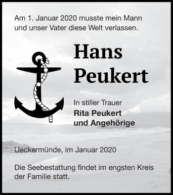 Traueranzeige von Hans Peukert von Haff-Zeitung