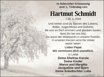 Traueranzeige von Hartmut Schmidt von Prenzlauer Zeitung