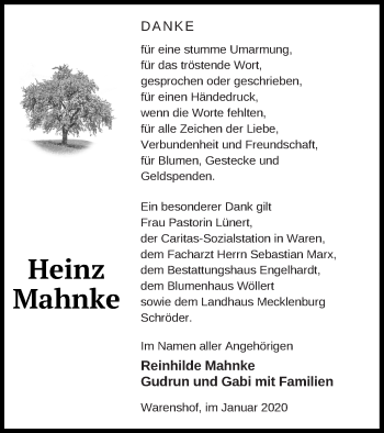 Traueranzeige von Heinz Mahnke von Müritz-Zeitung