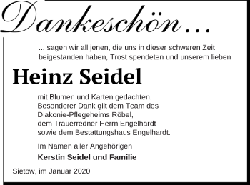 Traueranzeige von Heinz Seidel von Müritz-Zeitung