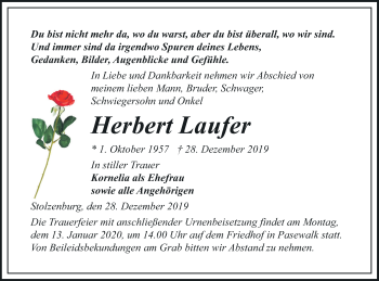 Traueranzeige von Herbert Laufer von Pasewalker Zeitung