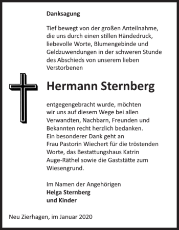 Traueranzeige von Hermann Sternberg von Güstrower Anzeiger