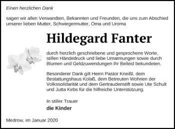 Traueranzeige von Hildegard Fanter von Demminer Zeitung